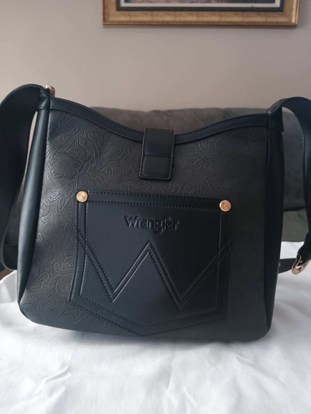 Wrangler Navy Blue Embossed Crossbody Bag - Picture 2 of 6